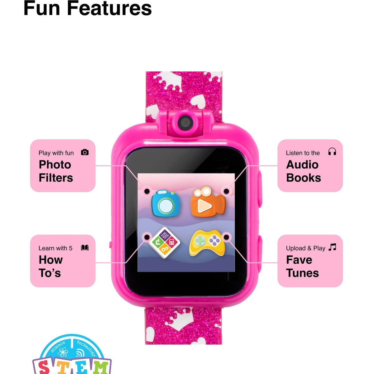 PlayZoom Kids Smartwatch with Headphones: Fuchsia Multi with Crown