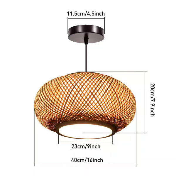 15.7 In. 1-Light Vintage Bamboo Rattan Lantern Pendant Light with Hand-Woven Bamboo Shade