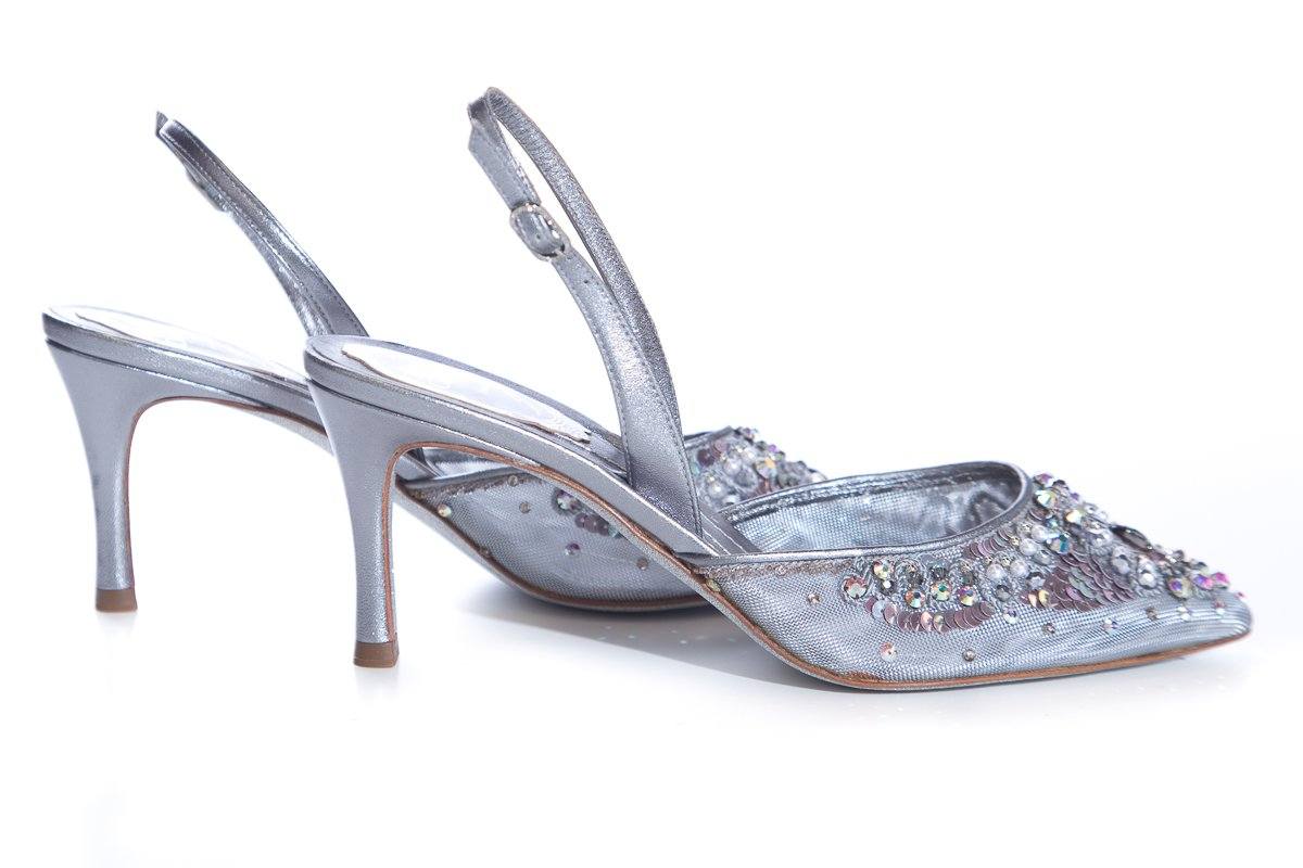 Rene Caovilla Silver Slingbacks SZ 37