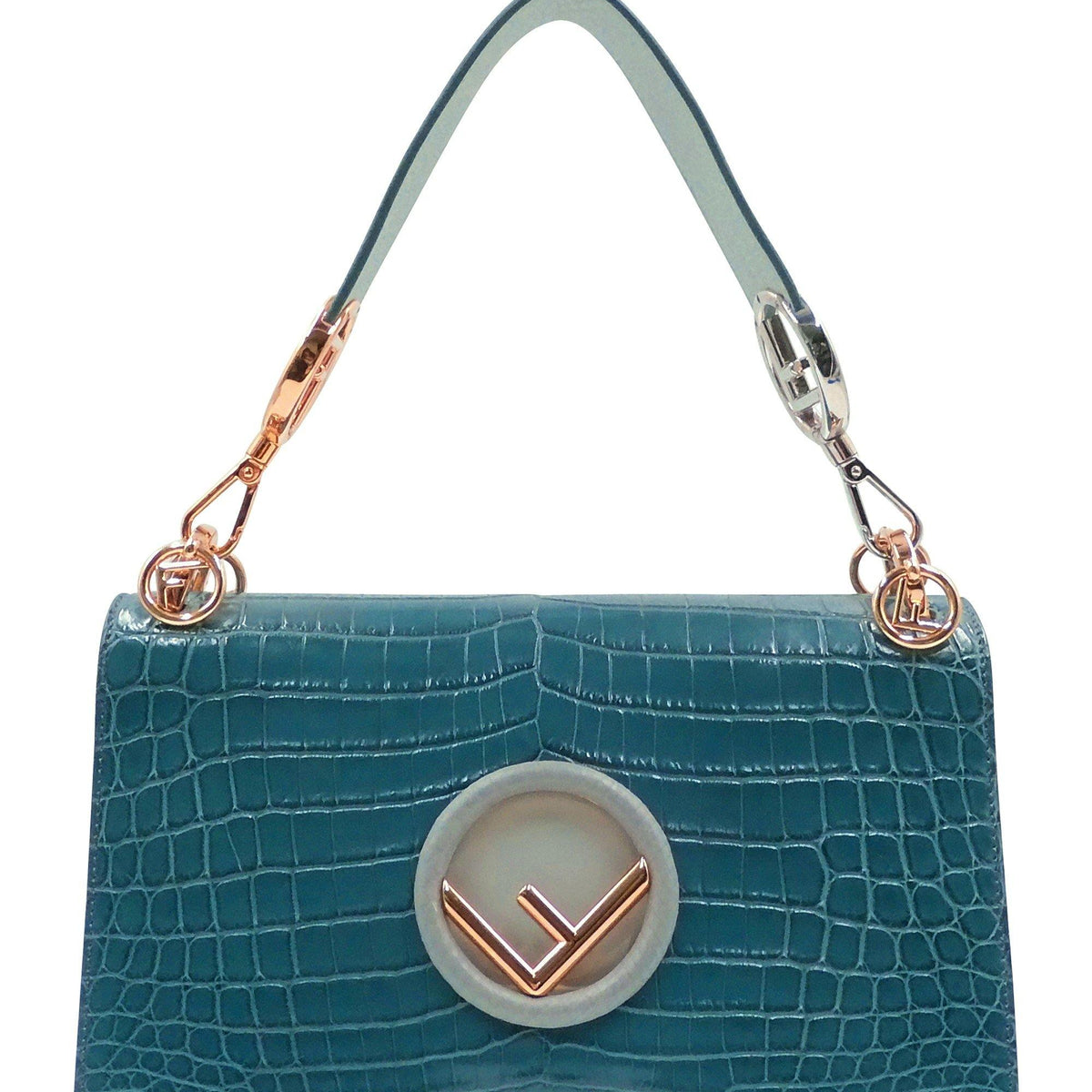 Medium Kan I F Crocodile Embossed Blue  Grey