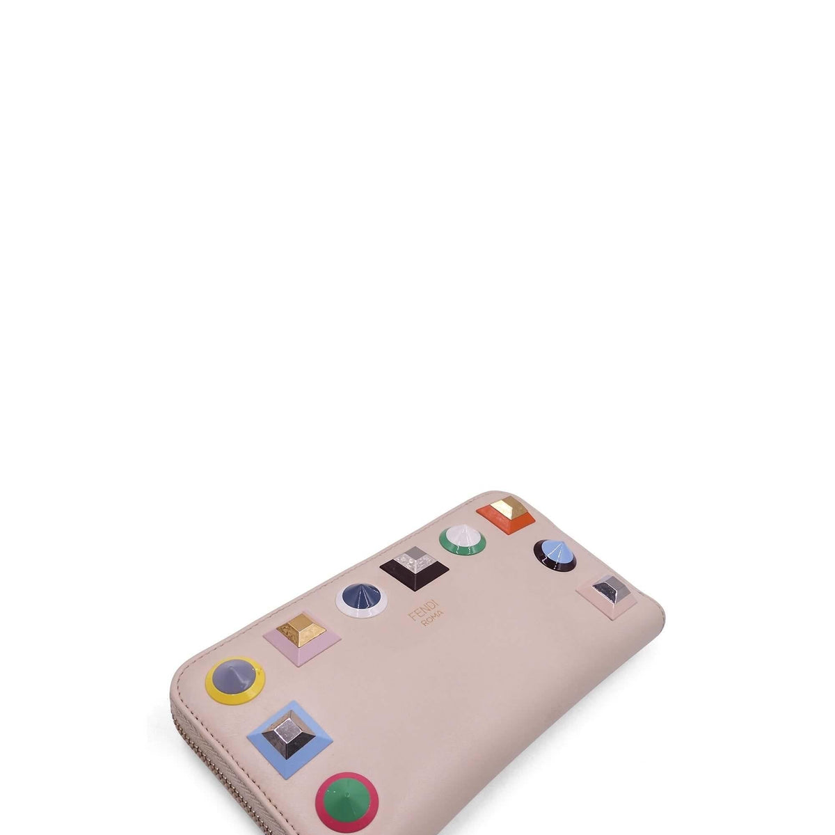 Studded Zip Around Wallet Beige