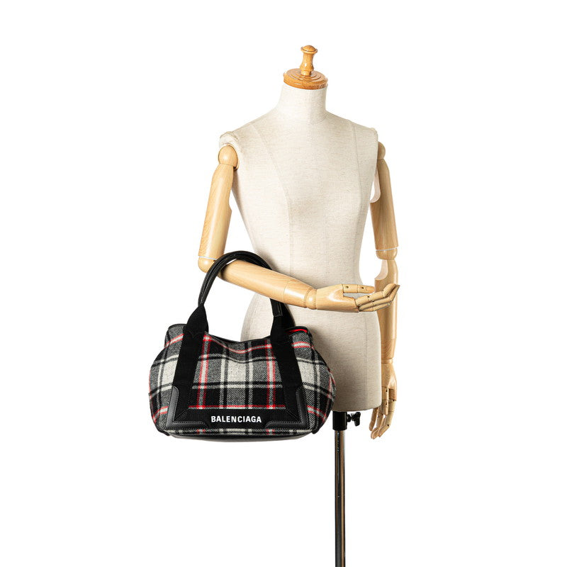balenciaga Wool Leather Navy Cabas M Check Handbag Tote 339933