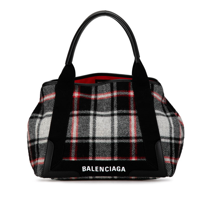 balenciaga Wool Leather Navy Cabas M Check Handbag Tote 339933