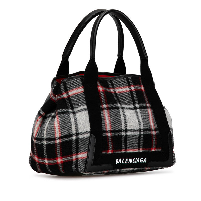 balenciaga Wool Leather Navy Cabas M Check Handbag Tote 339933