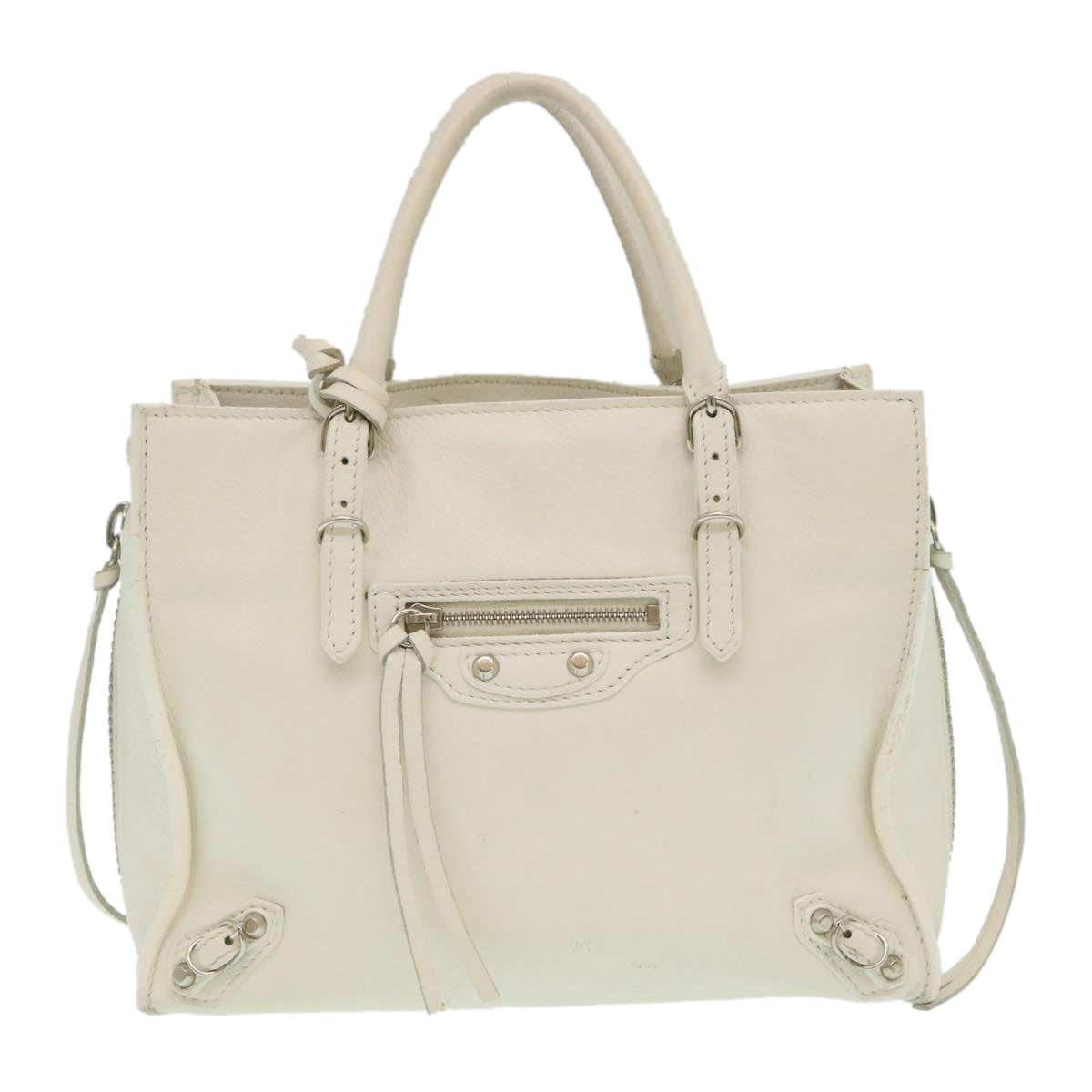 balenciaga 2Way Shoulder Bag Hand Bag Leather White Auth am2305g