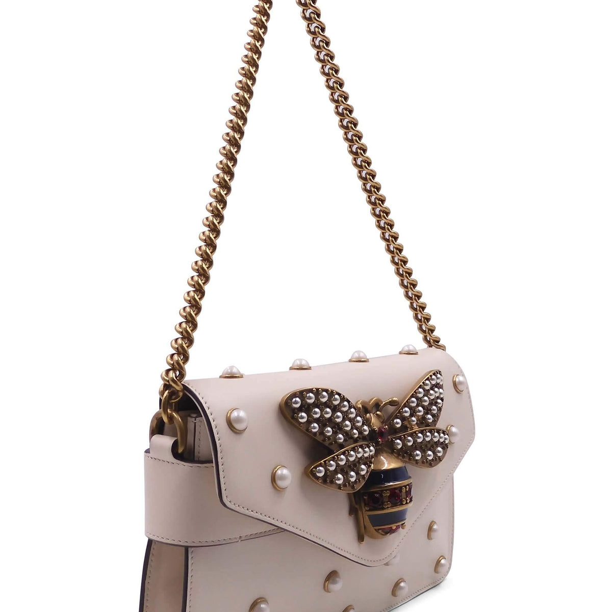 Broadway Bee Embellished Shoulder Bag White