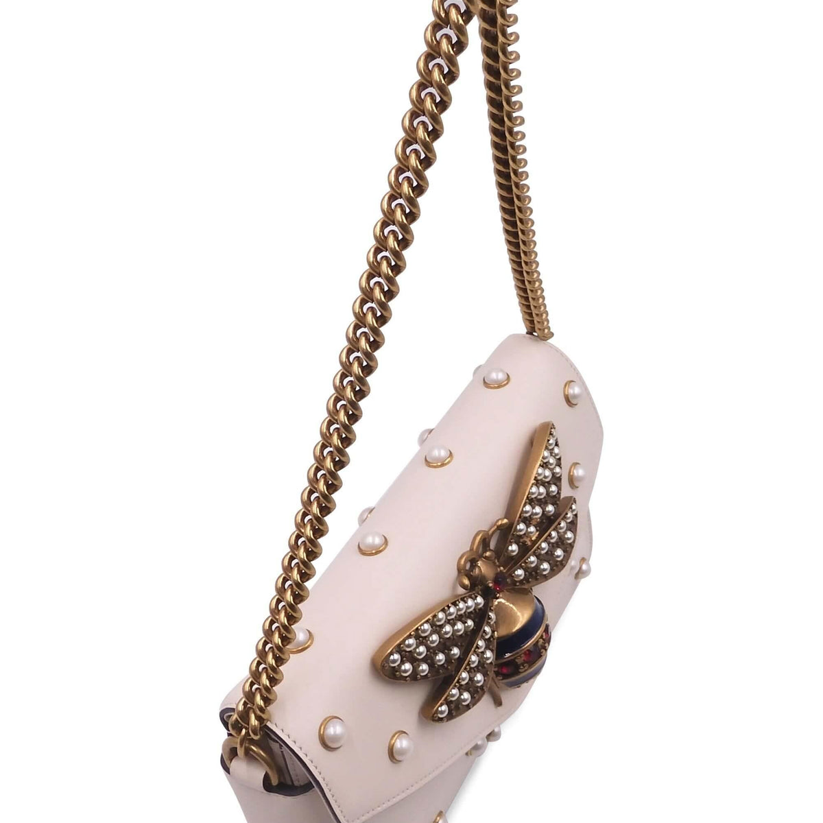 Broadway Bee Embellished Shoulder Bag White