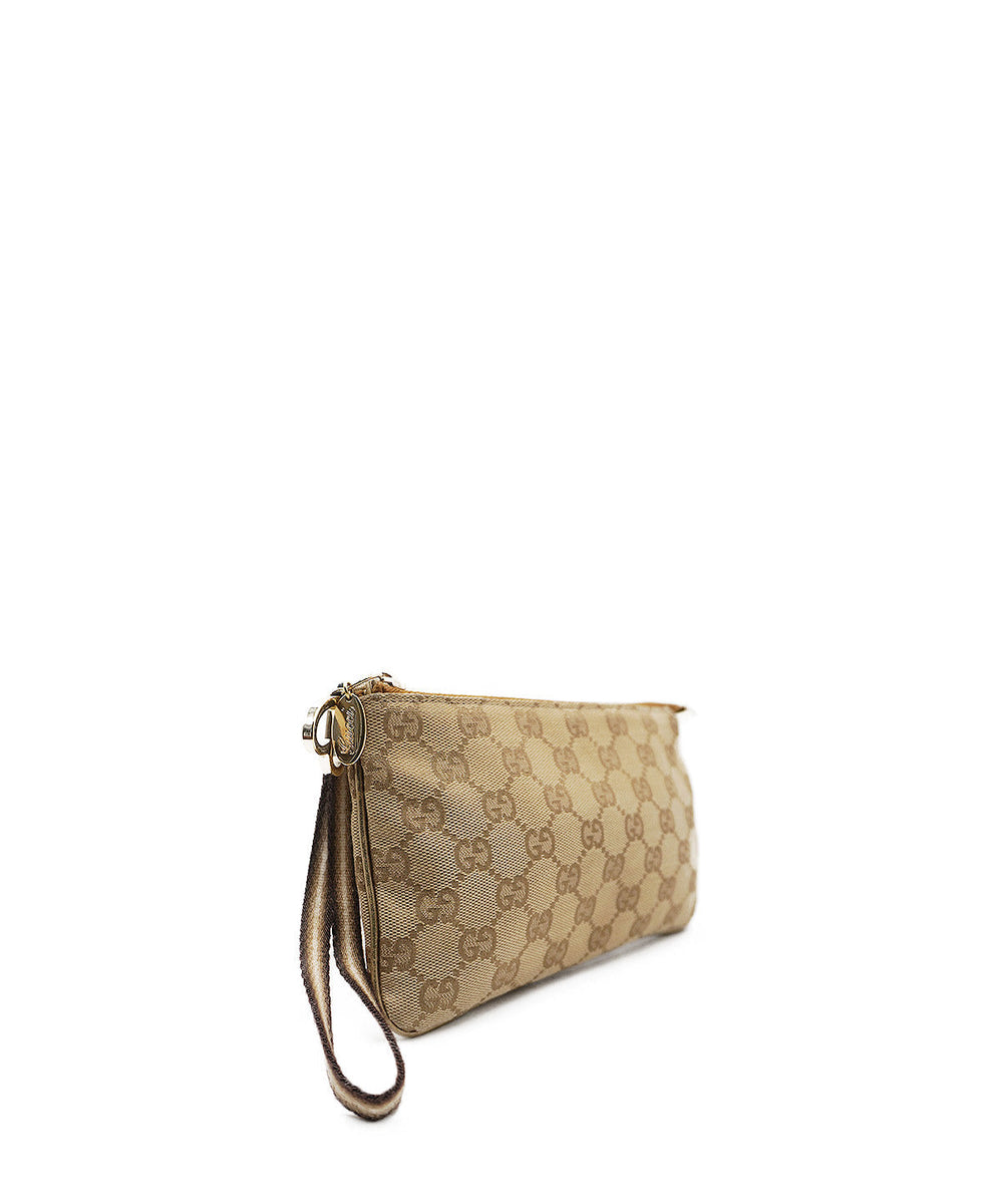 GG Canvas Jolicoeur Wristlet Brown