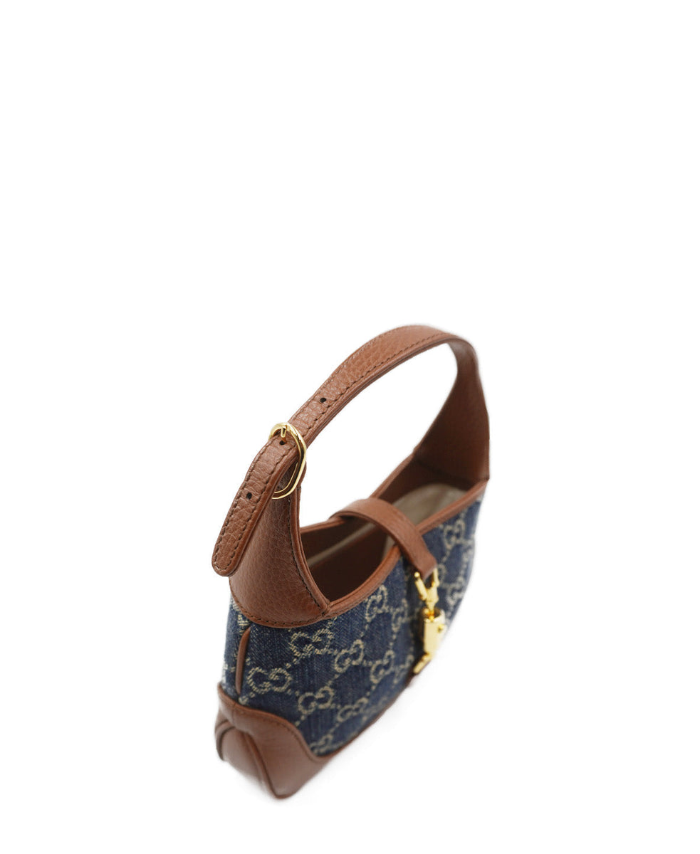 GG Denim Mini Jackie 1961 Hobo Blue, Brown, Multicolor