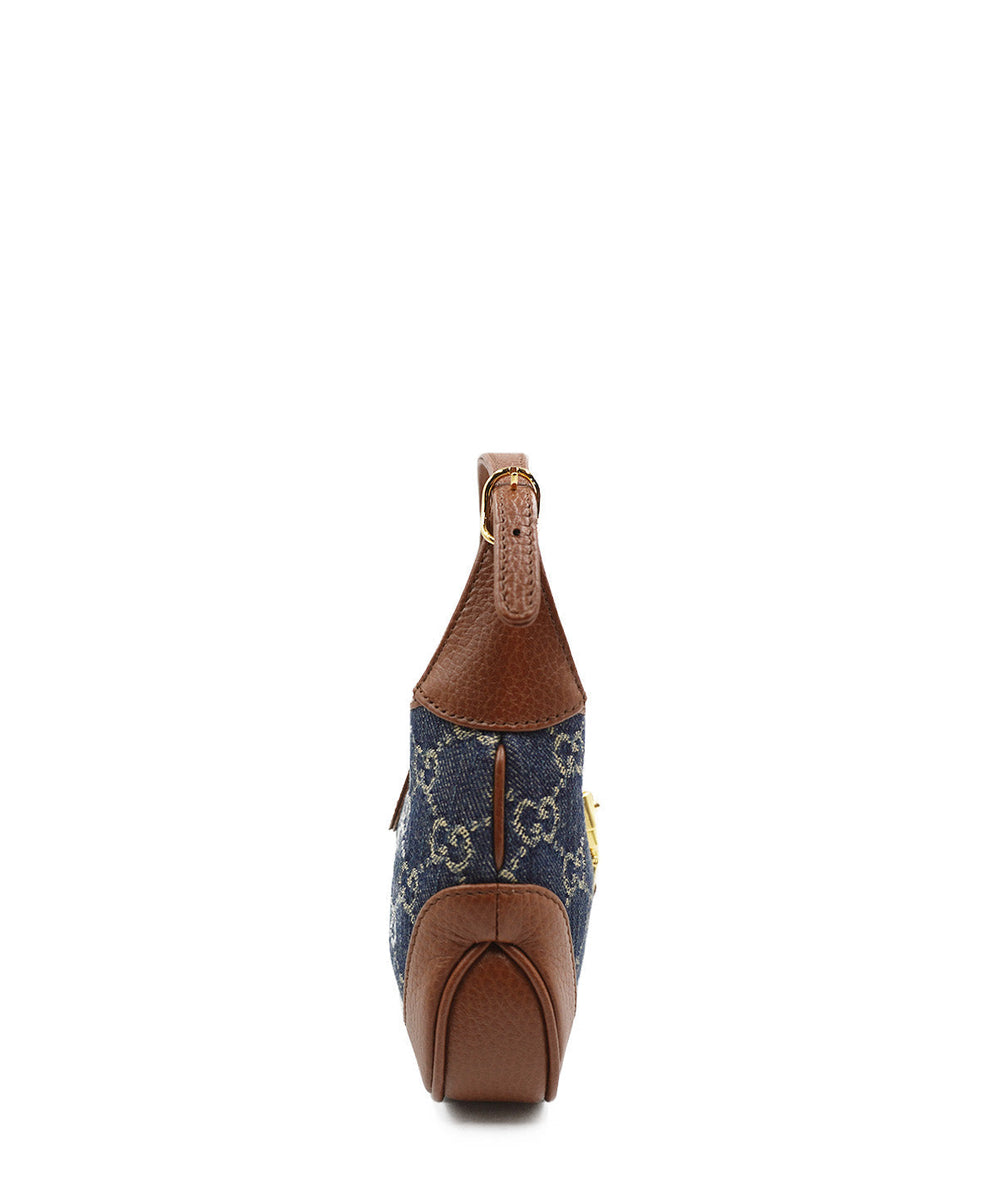 GG Denim Mini Jackie 1961 Hobo Blue, Brown, Multicolor