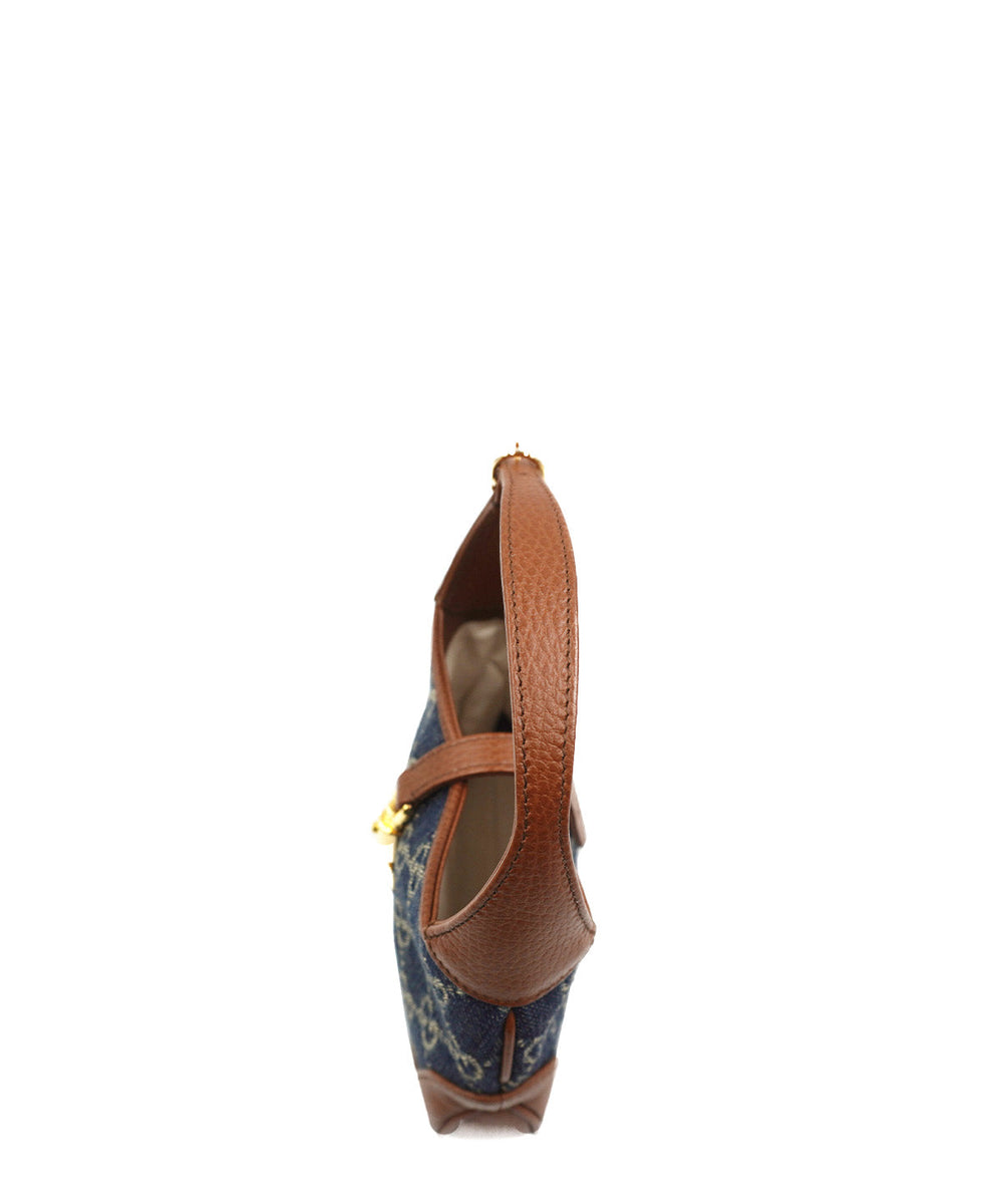 GG Denim Mini Jackie 1961 Hobo Blue, Brown, Multicolor