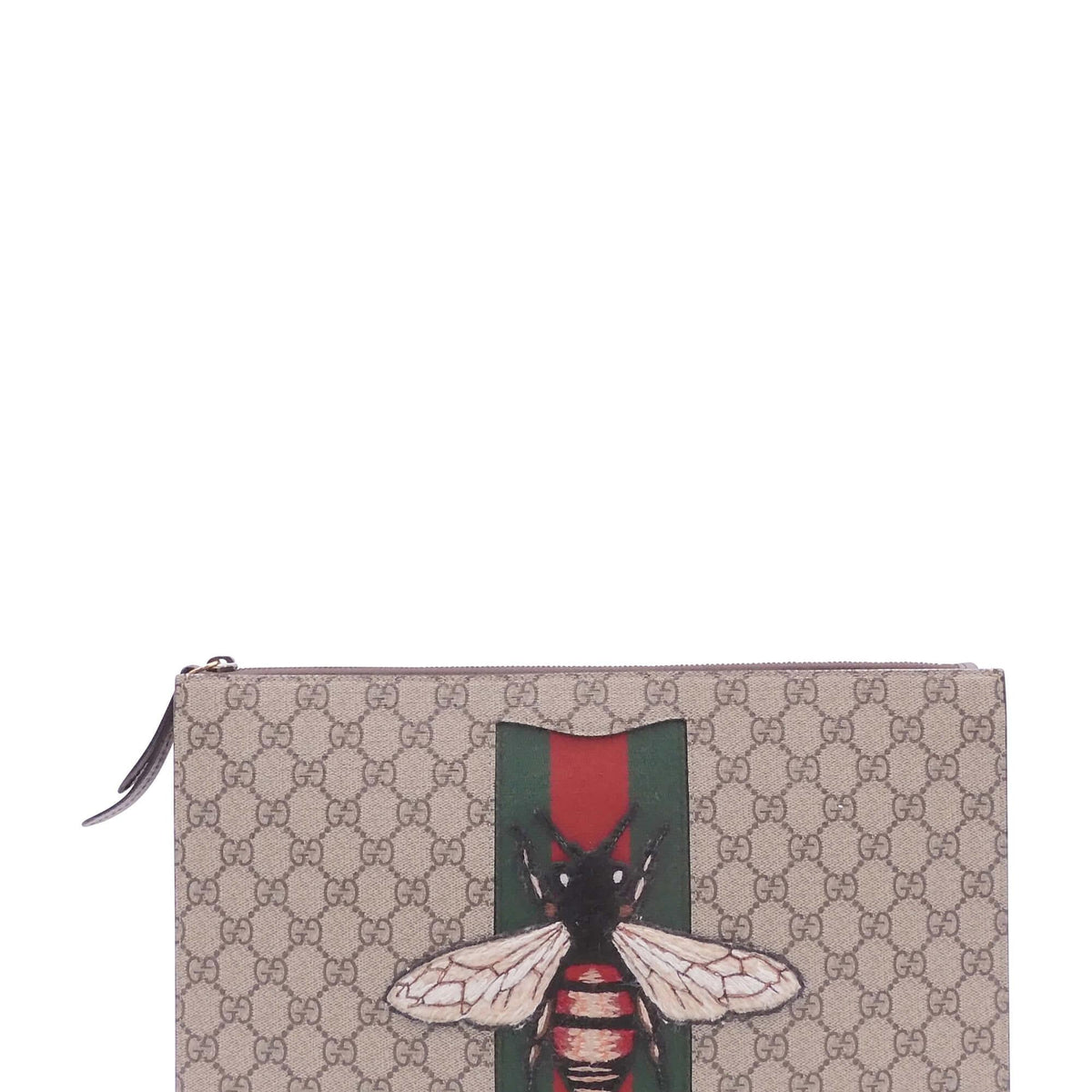 GG Supreme Canvas Bee Zip Pouch Beige