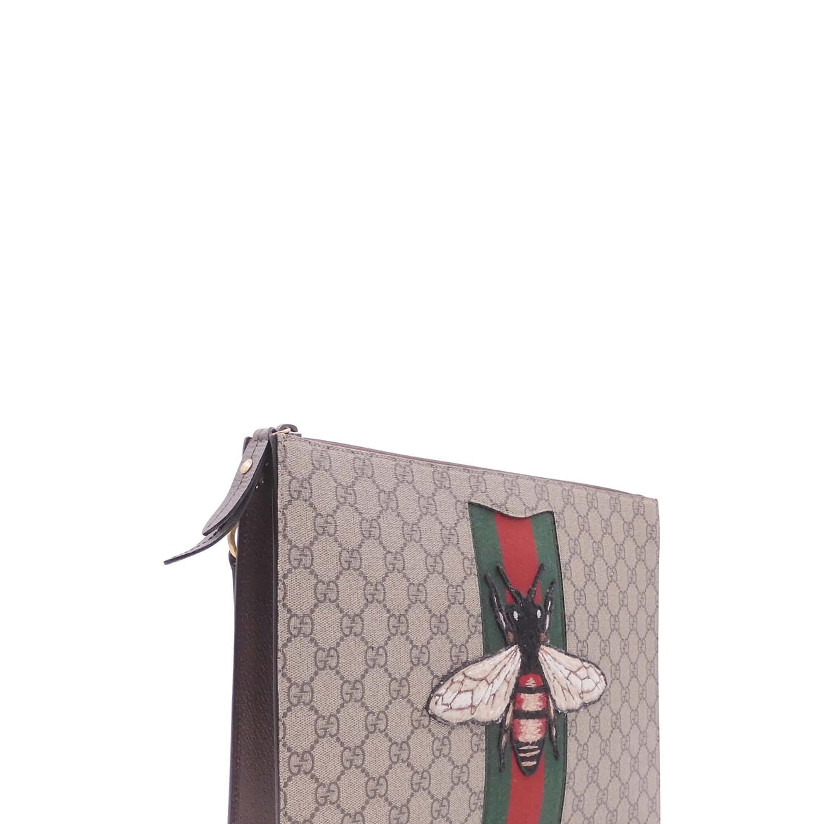 GG Supreme Canvas Bee Zip Pouch Beige