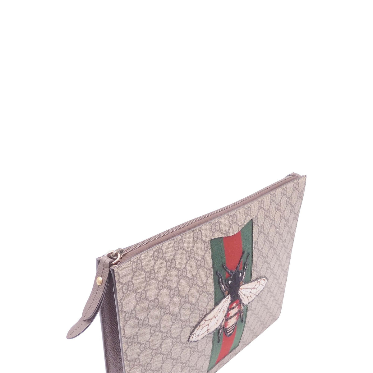 GG Supreme Canvas Bee Zip Pouch Beige