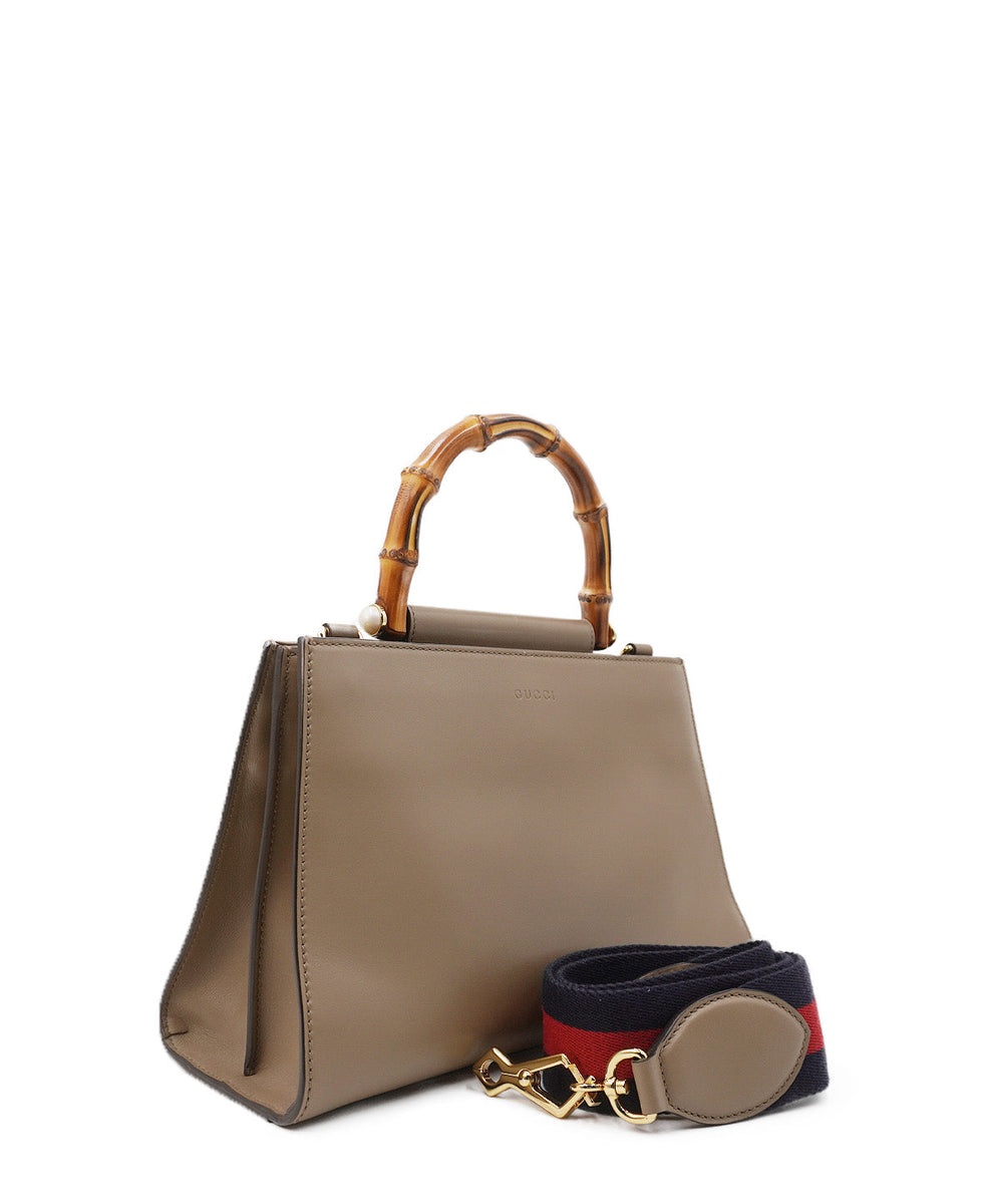 Medium Nymphaea Bamboo Top Handle Bag Brown