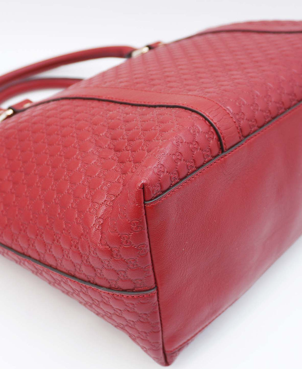 Microguccissima Leather Dome Margaux Satchel Tote Red