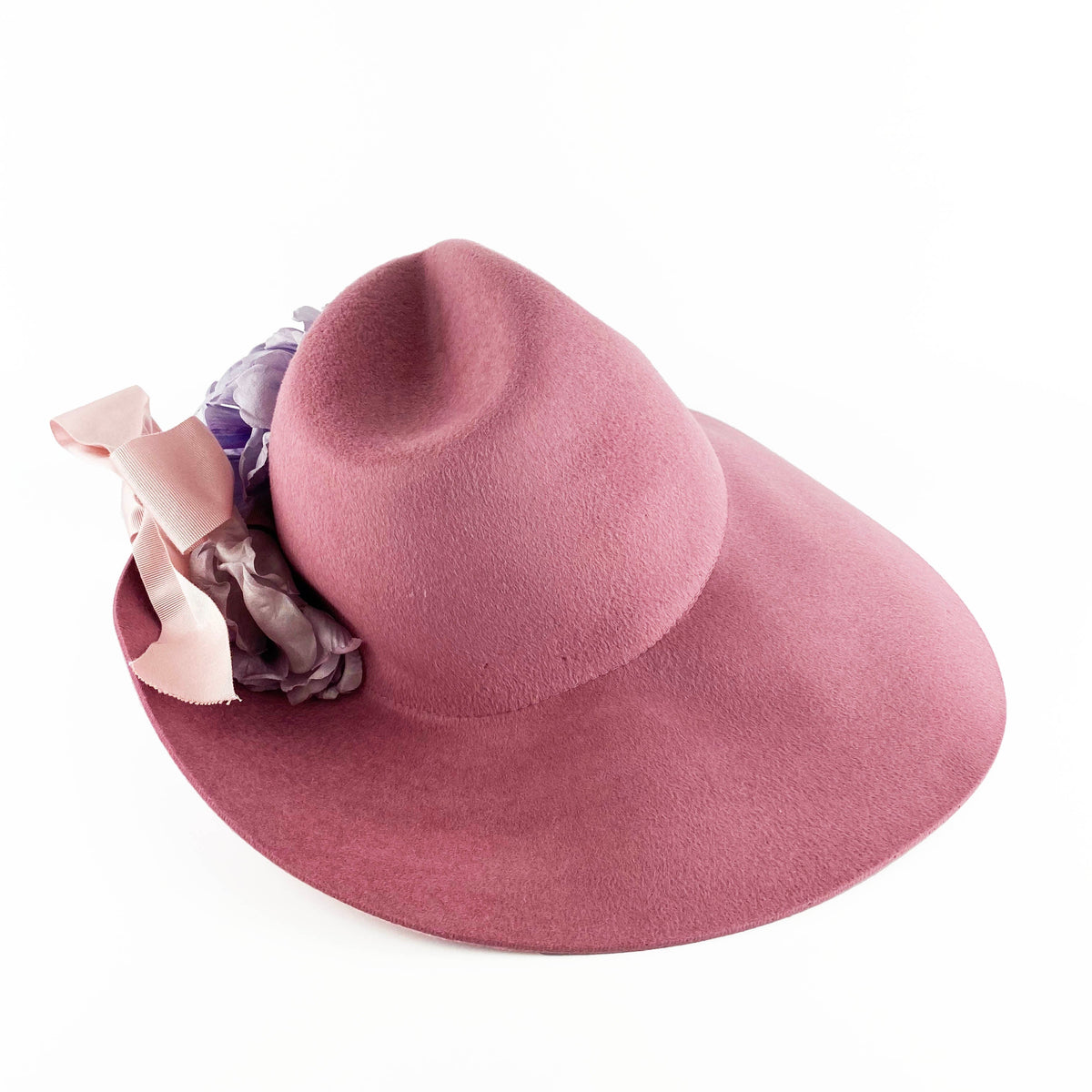 Gucci Pink Wide Brim Felt Hat with Flowers 56