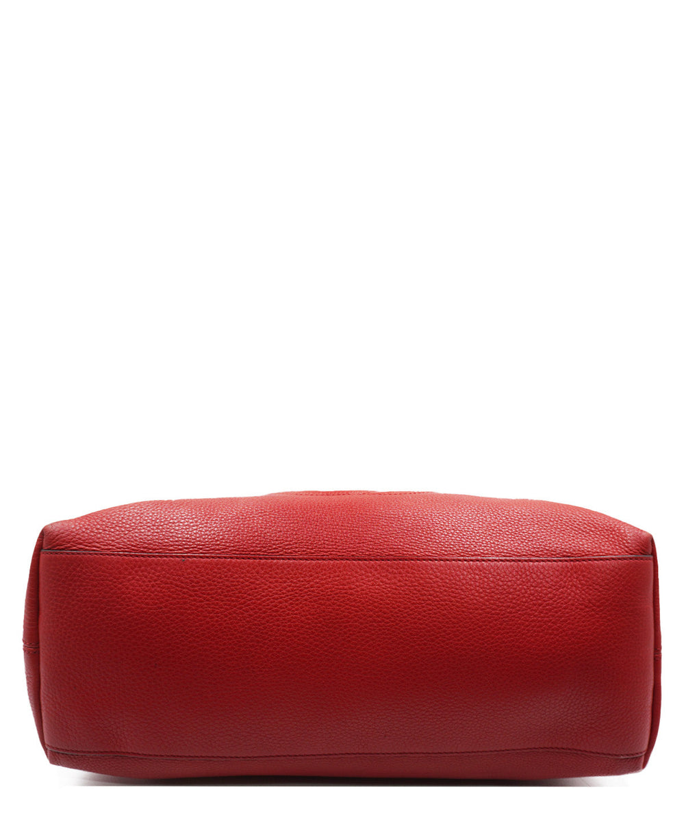 Red Pebbled Leather Soho Chain Tote Bag Red