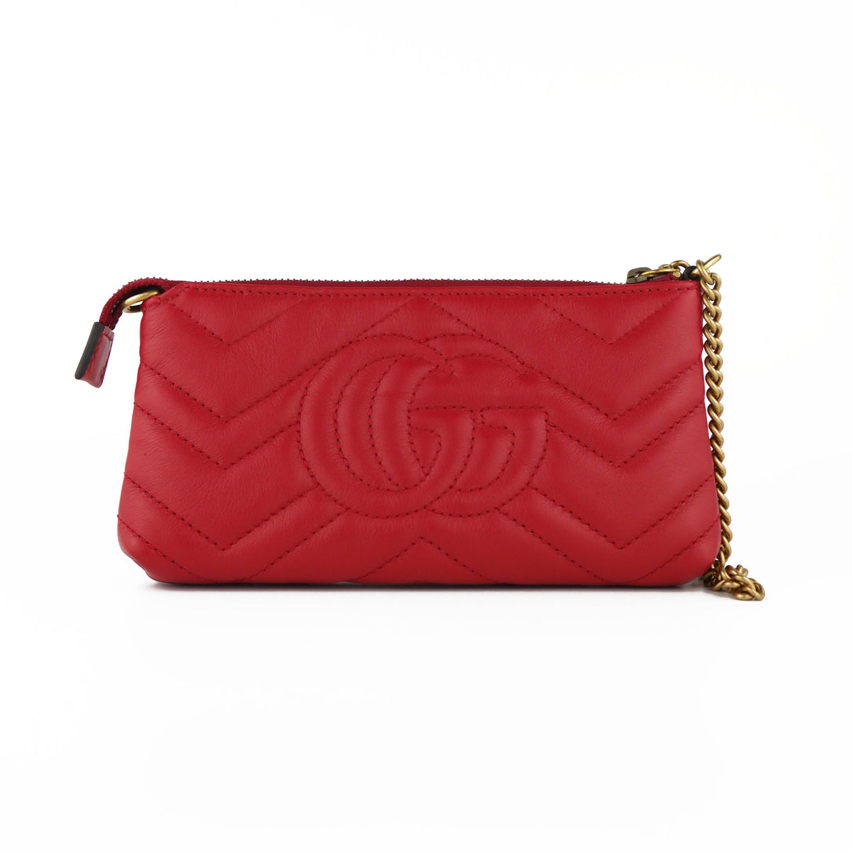 Gucci GG Red Quilted Wallet with Chain