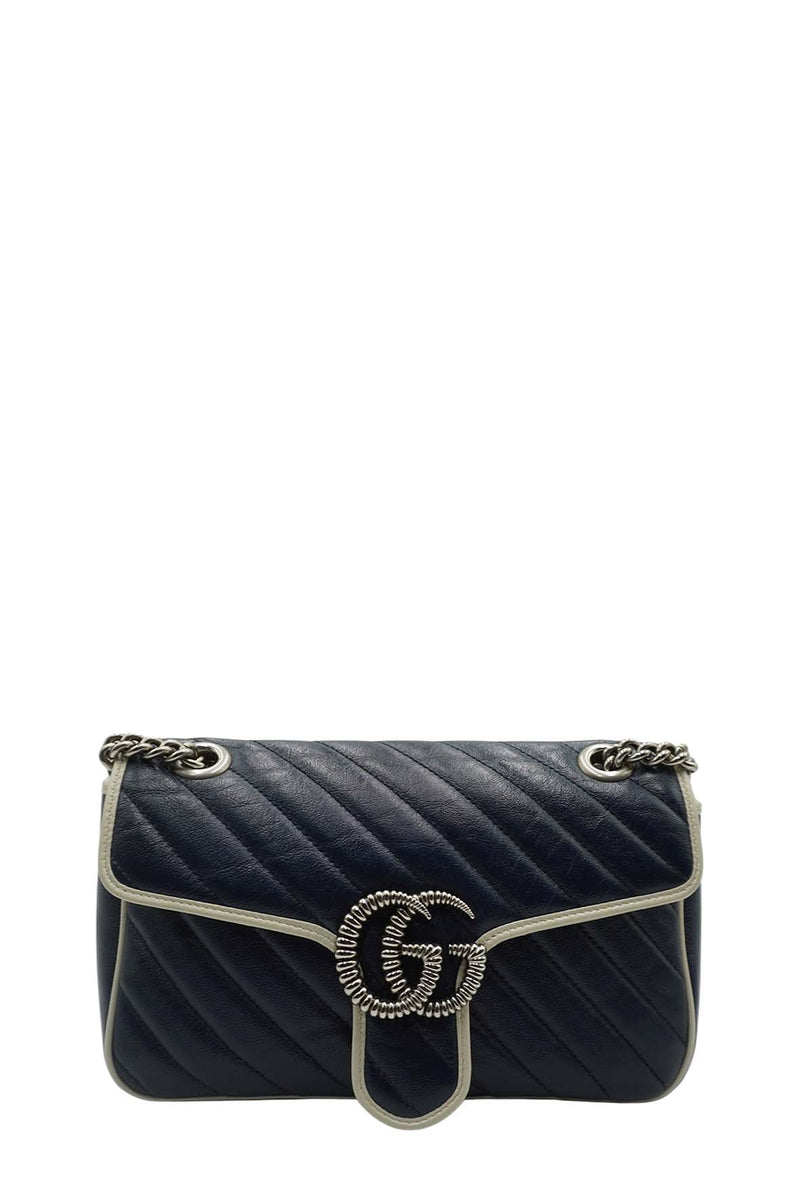 GG Marmont Small Matelasse Shoulder Bag Navy White Blue