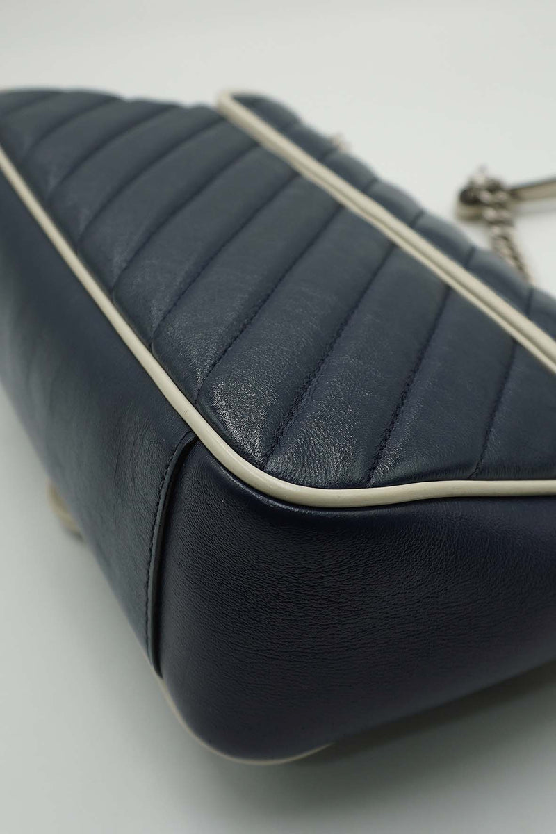 GG Marmont Small Matelasse Shoulder Bag Navy White Blue