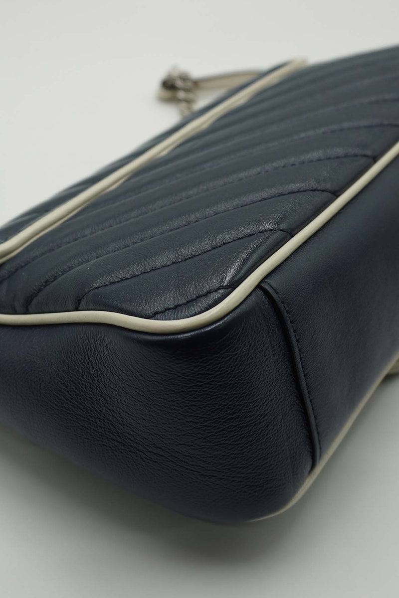 GG Marmont Small Matelasse Shoulder Bag Navy White Blue