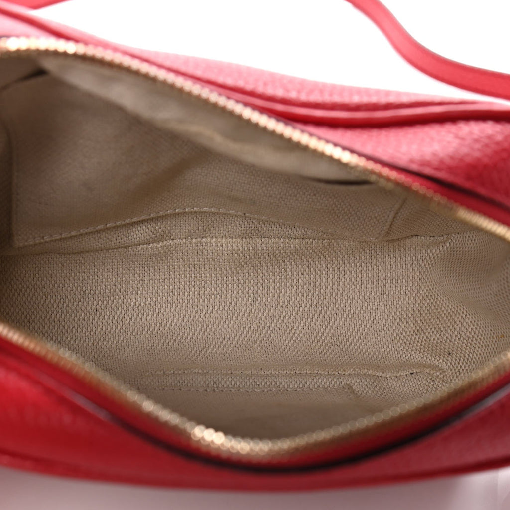 Gucci Soho 308364 Red Camera Gold Chain GG Logo Leather Shoulder Bag Itay NEW