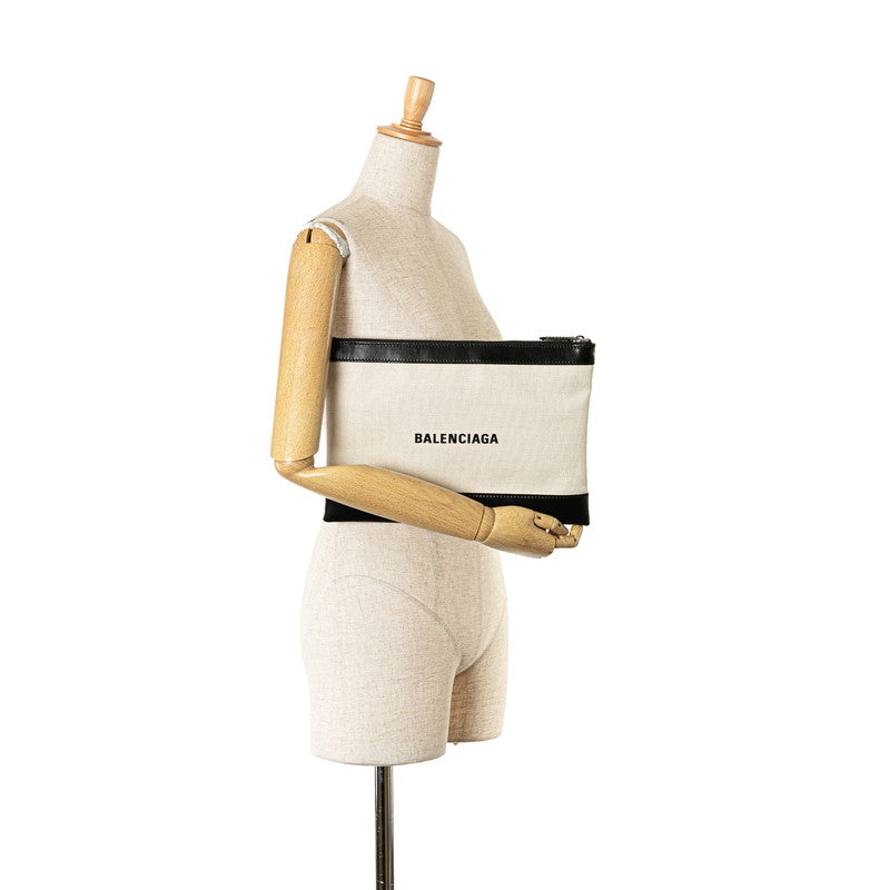 balenciaga Navy Clip M Canvas Leather Clutch