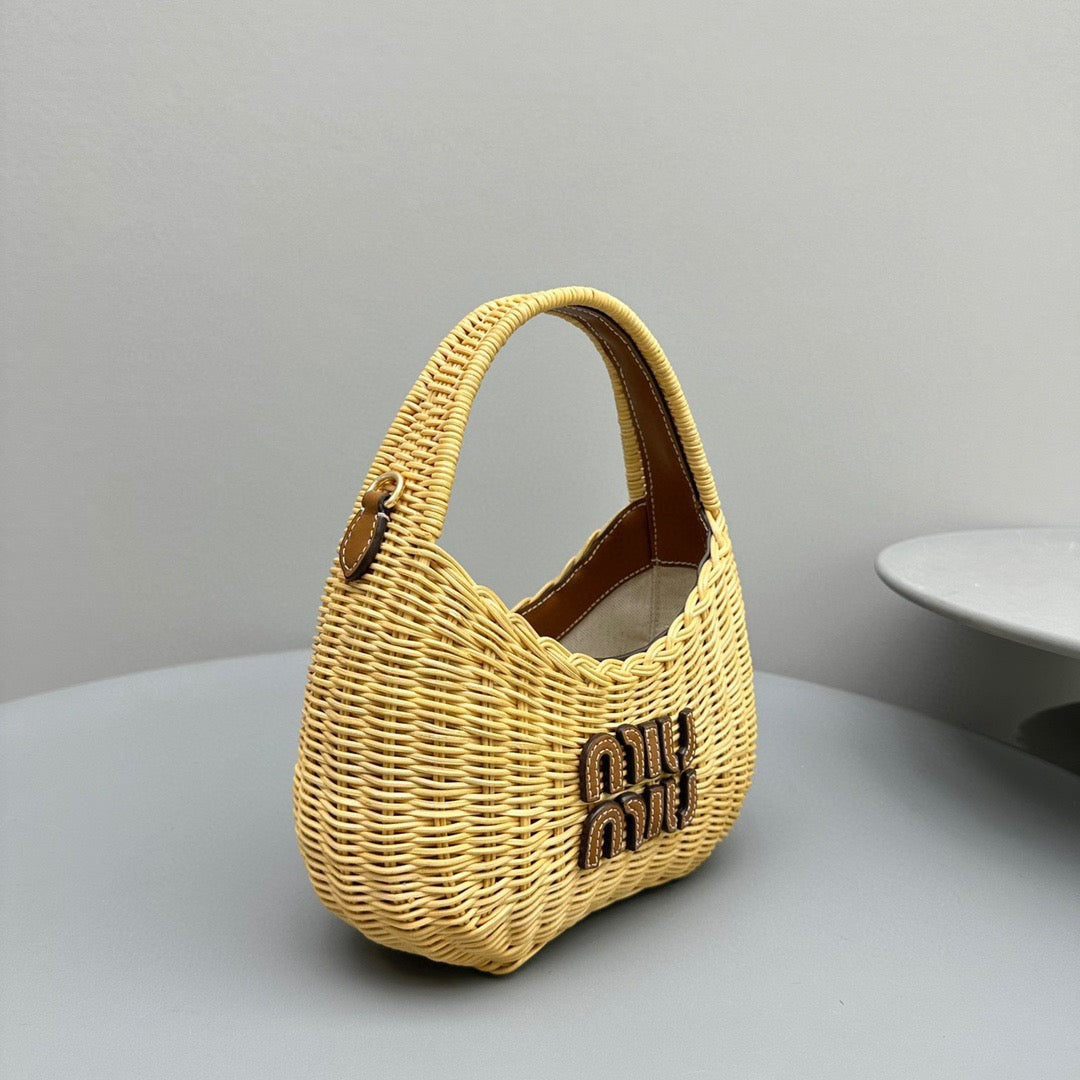 MIU M WANDER WICKER HOBO BAG