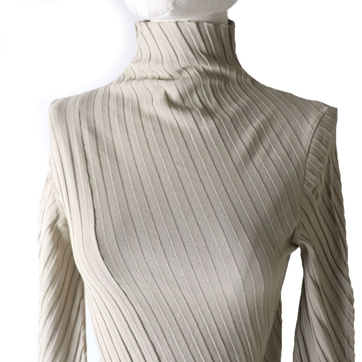 balenciaga Twisted Rib Turtleneck Top, Beige, Size S