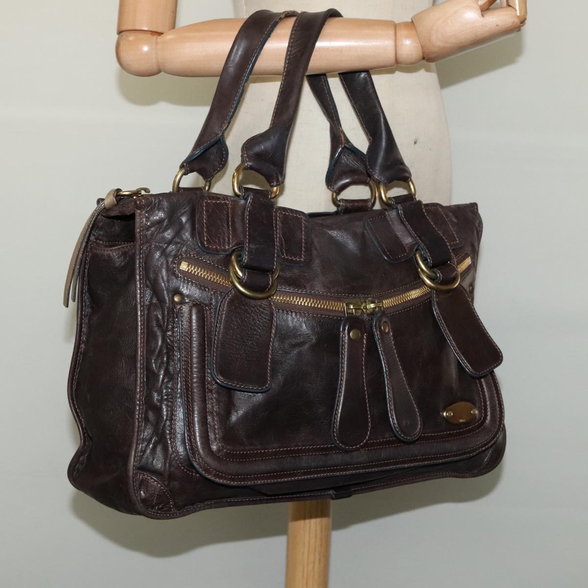 Chloe Bay Hand Bag Leather Brown ki5335