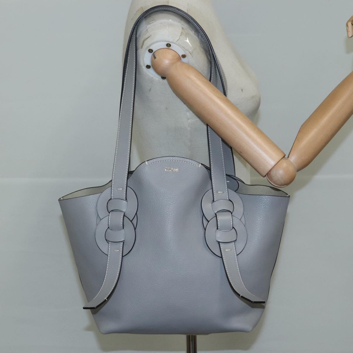 Chloe Darryl Tote Bag Leather Gray Gold ki5336