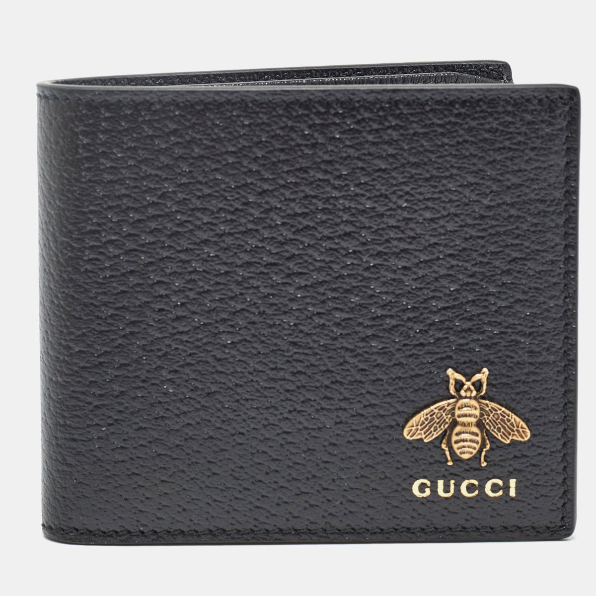 GUCCI Black Leather Animalier Bifold Compact Wallet