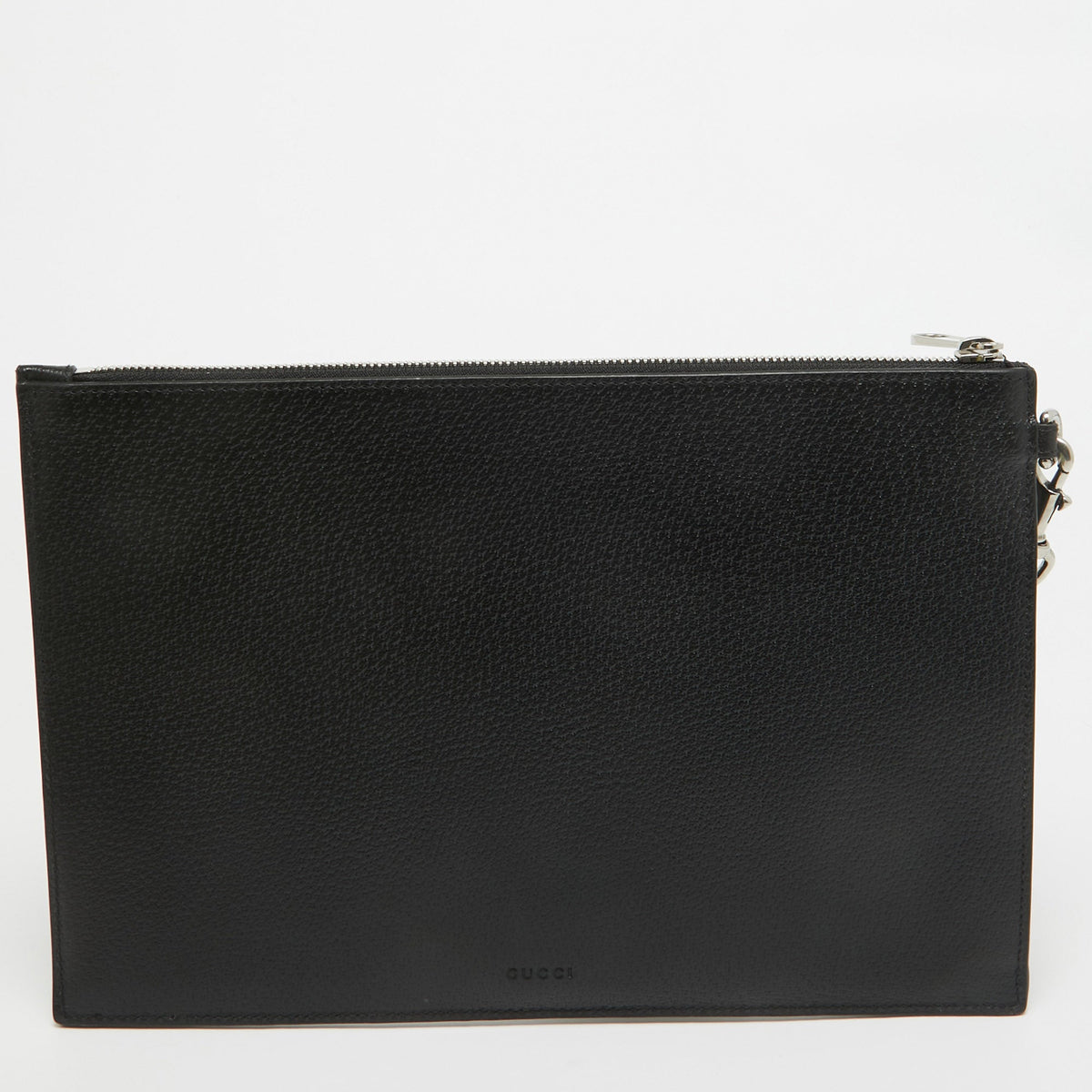 GUCCI Black Leather Square G Wristlet Clutch