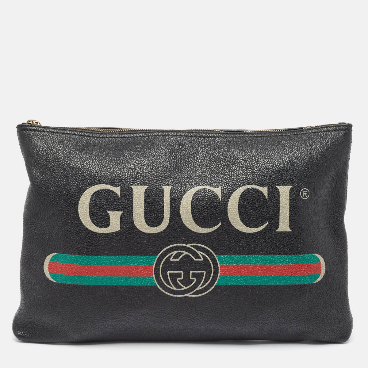 GUCCI Black Logo Web Zip Pouch