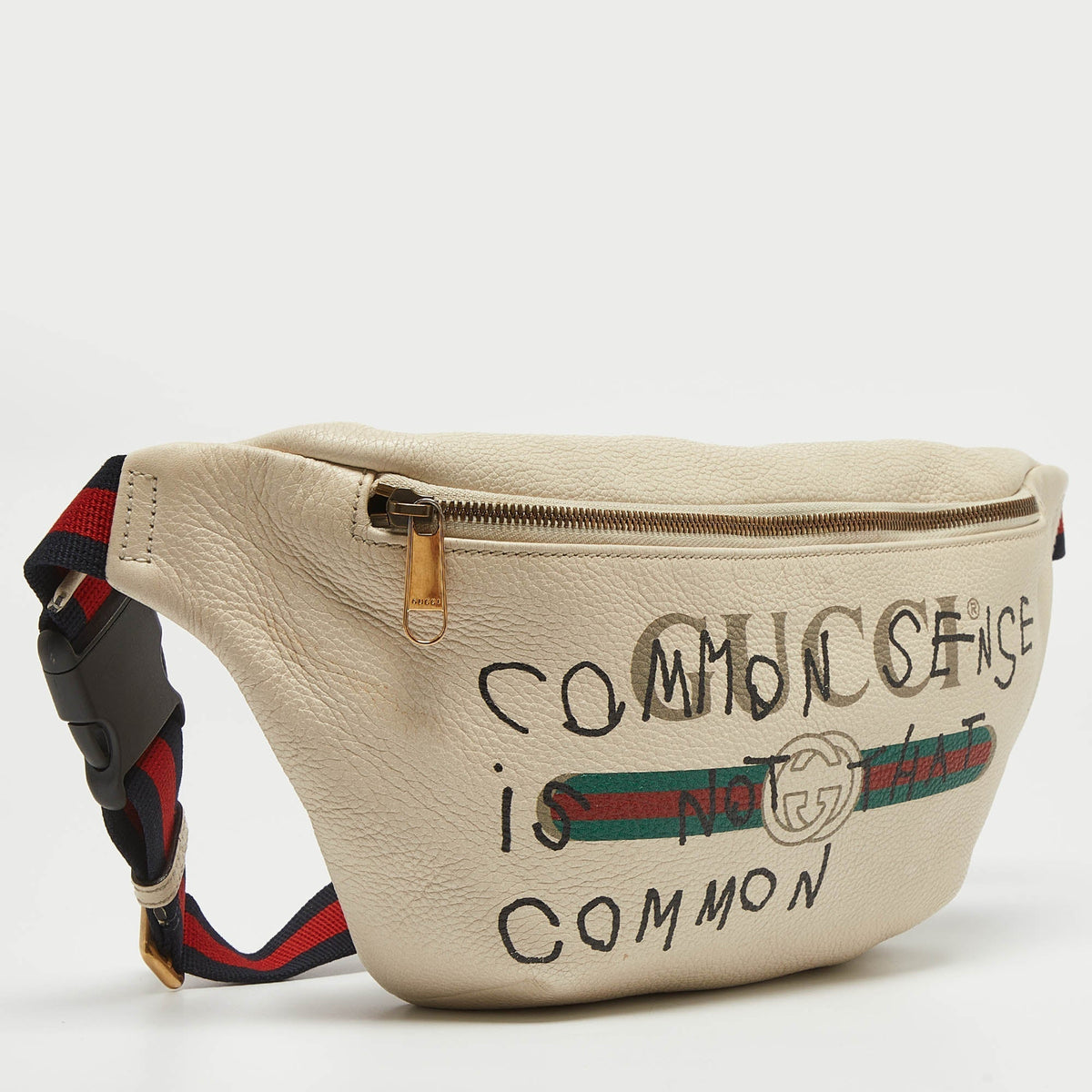 GUCCI Off White Leather Logo Web Belt Bag