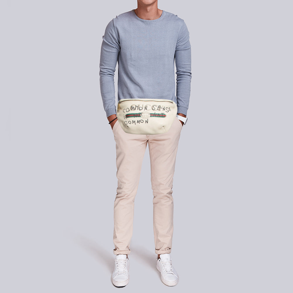 GUCCI Off White Leather Logo Web Belt Bag