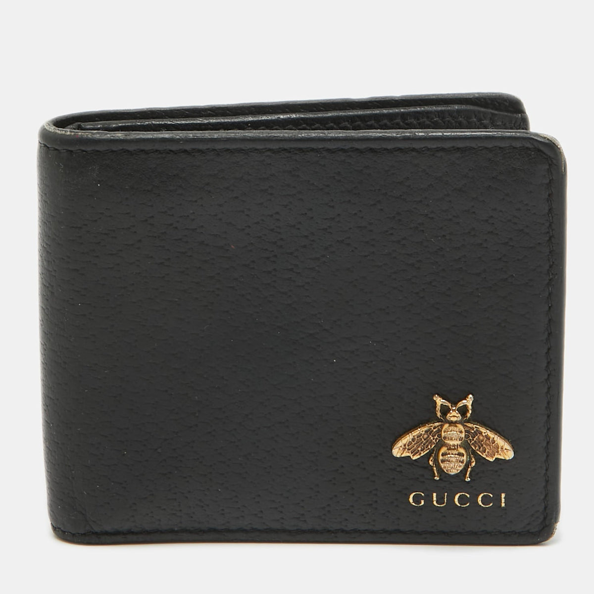 GUCCI Black Leather Animalier Bifold Wallet