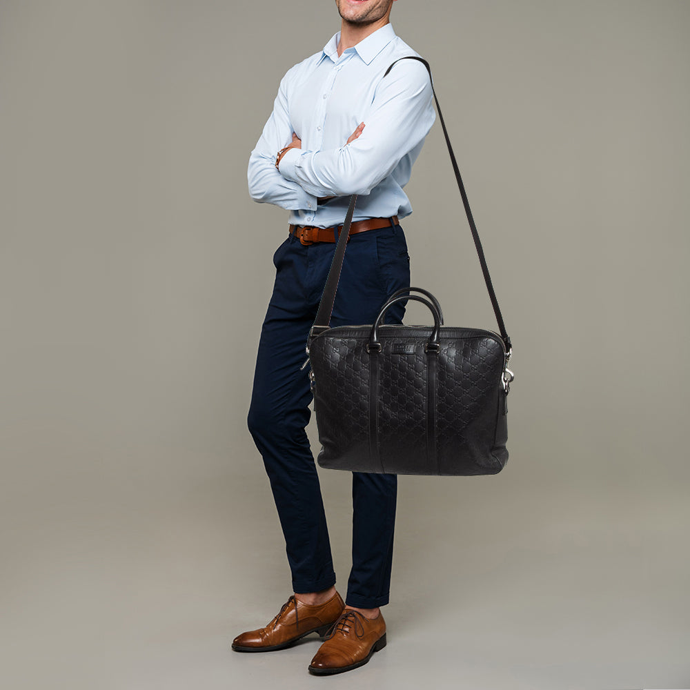 GUCCI Black ssima Leather Briefcase