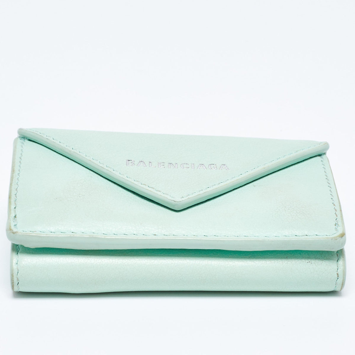 balenciaga Mint Green Leather Mini Papier Wallet