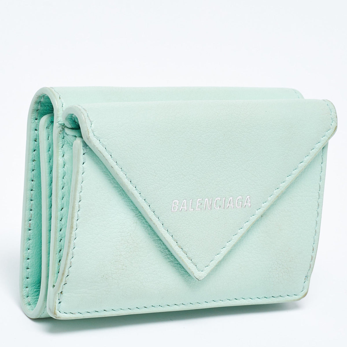 balenciaga Mint Green Leather Mini Papier Wallet