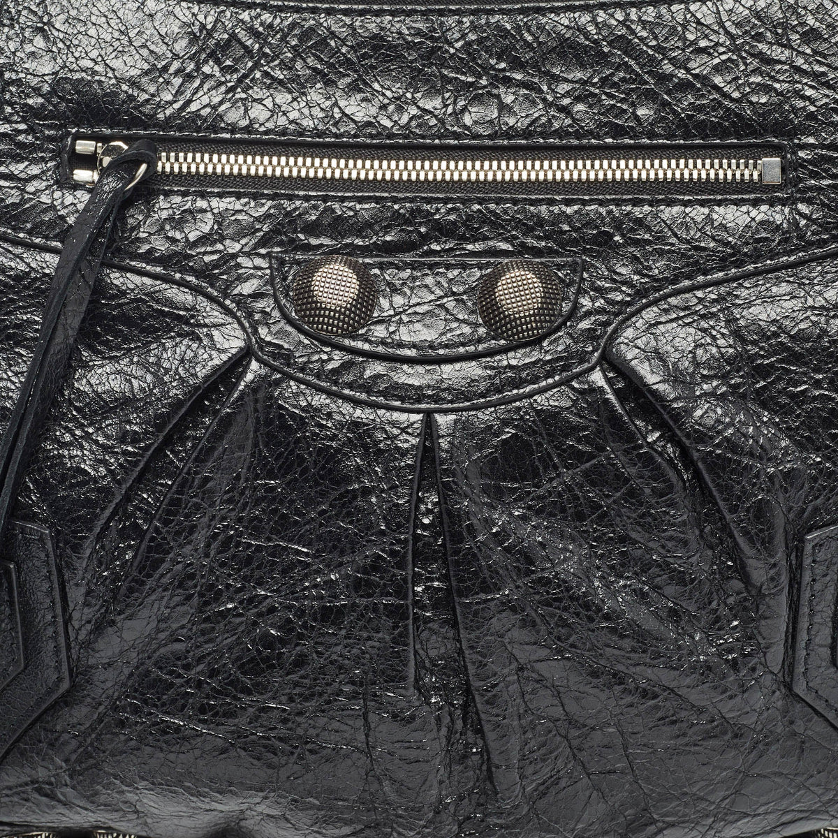 balenciaga Black Leather SGH Flat Wristlet Clutch
