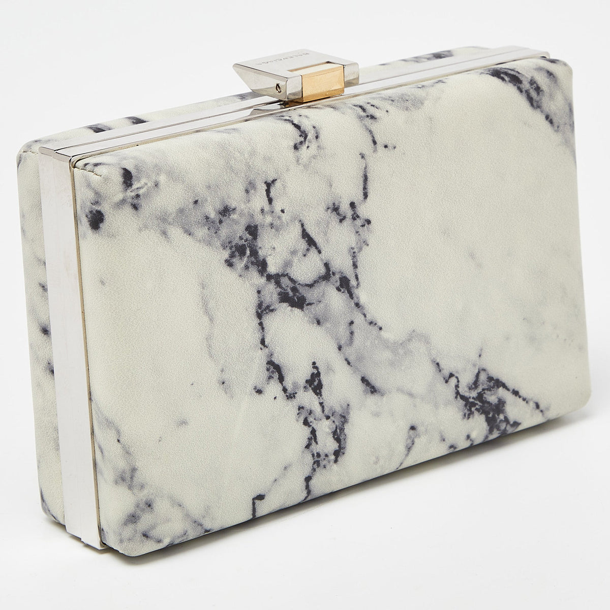 balenciaga Off White/Black Marble Leather Le Dix Minaudiere Box Clutch