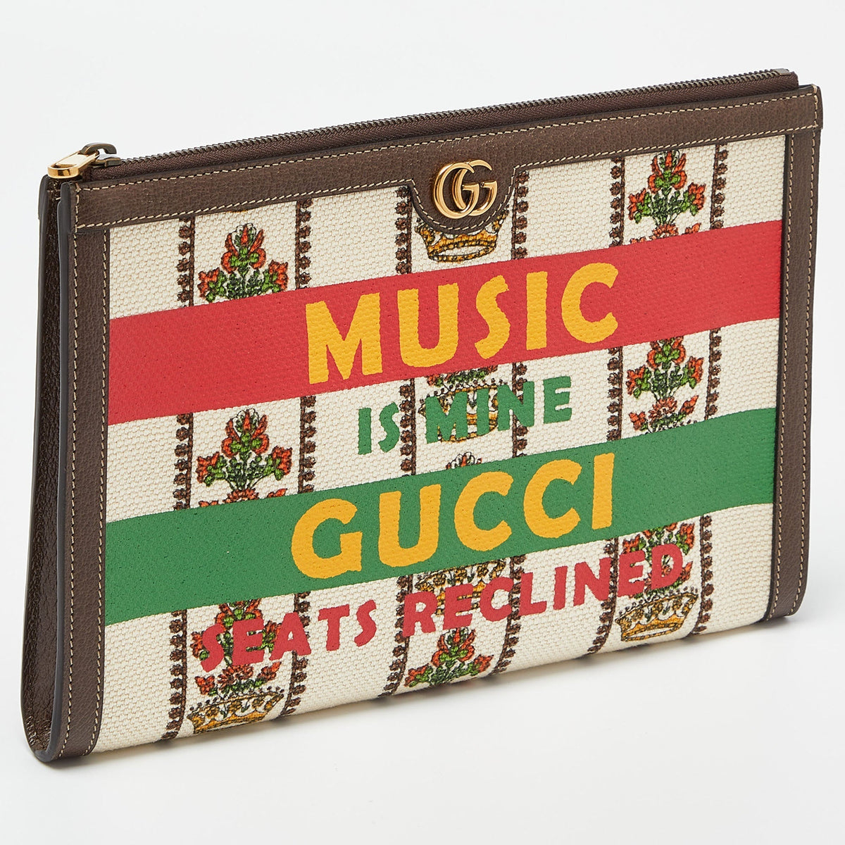 GUCCI Multicolor Canvas and Leather "Music Is Mine" Zip Pouch