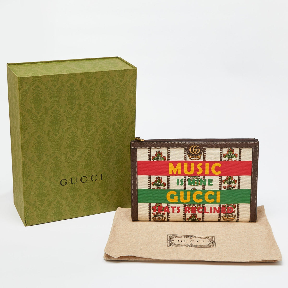GUCCI Multicolor Canvas and Leather "Music Is Mine" Zip Pouch