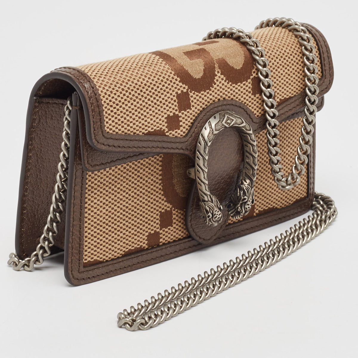 GUCCI Brown Jumbo GG Canvas and Leather Super Mini Dionysus Shoulder Bag