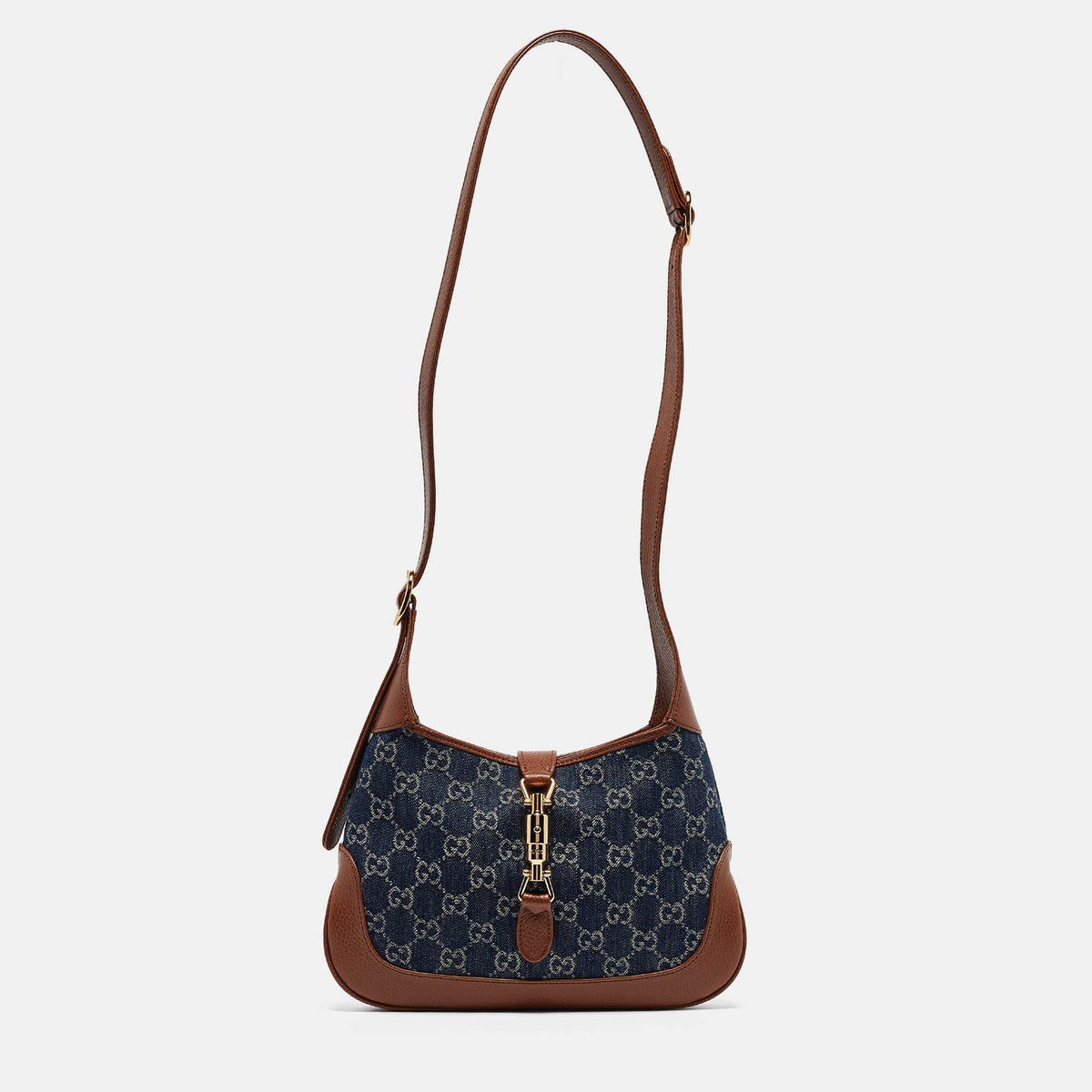 GUCCI Blue/Brown GG Denim and Leather Small Jackie 1961 Hobo