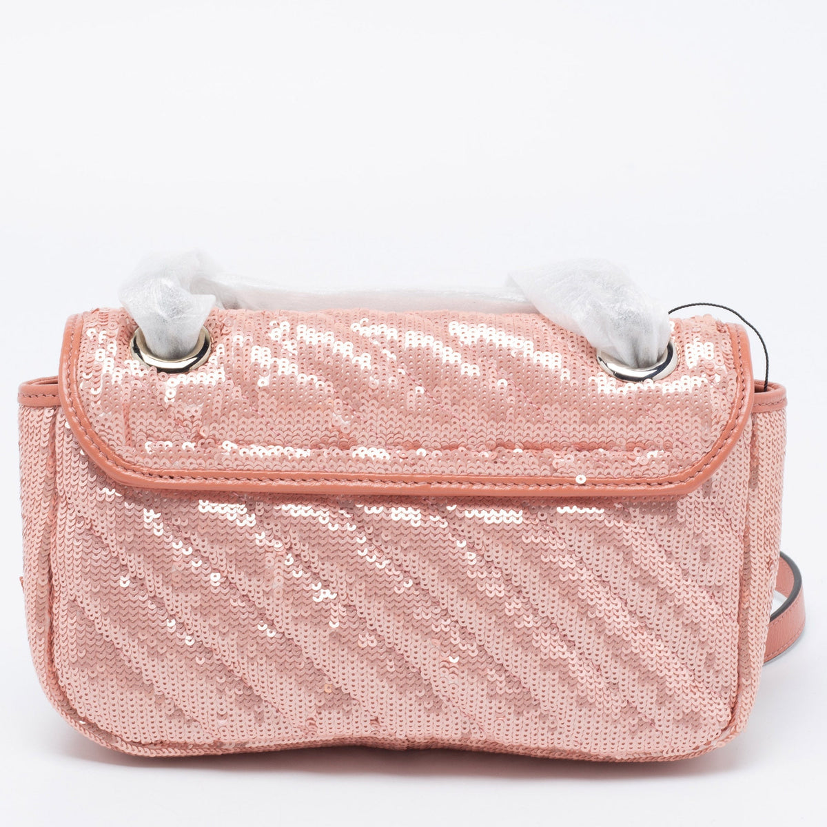 Gucci Pink Diagonal Sequins And Leather Mini GG Marmont Shoulder Bag