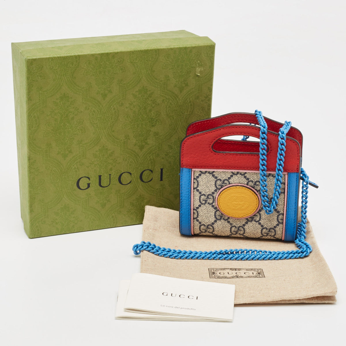 GUCCI Multicolor GG Supreme Canvas and Leather Wallet On Chain
