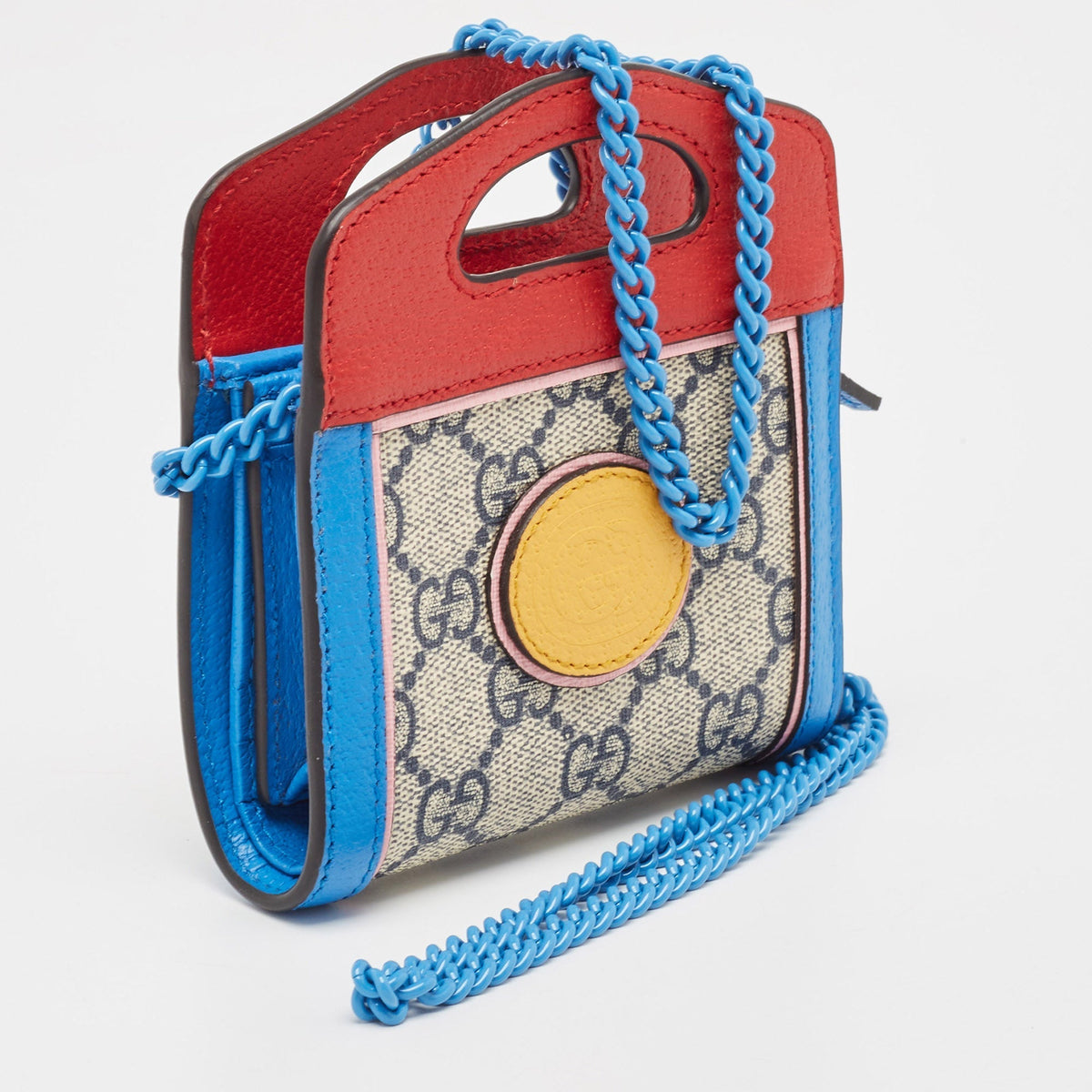 GUCCI Multicolor GG Supreme Canvas and Leather Wallet On Chain